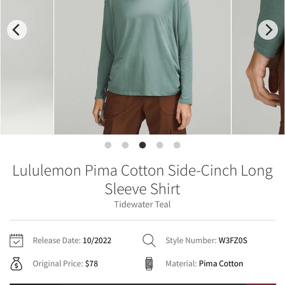 Lululemon Pima Cotton Side Cinch Long Sleeve Top - Picture 5 of 8